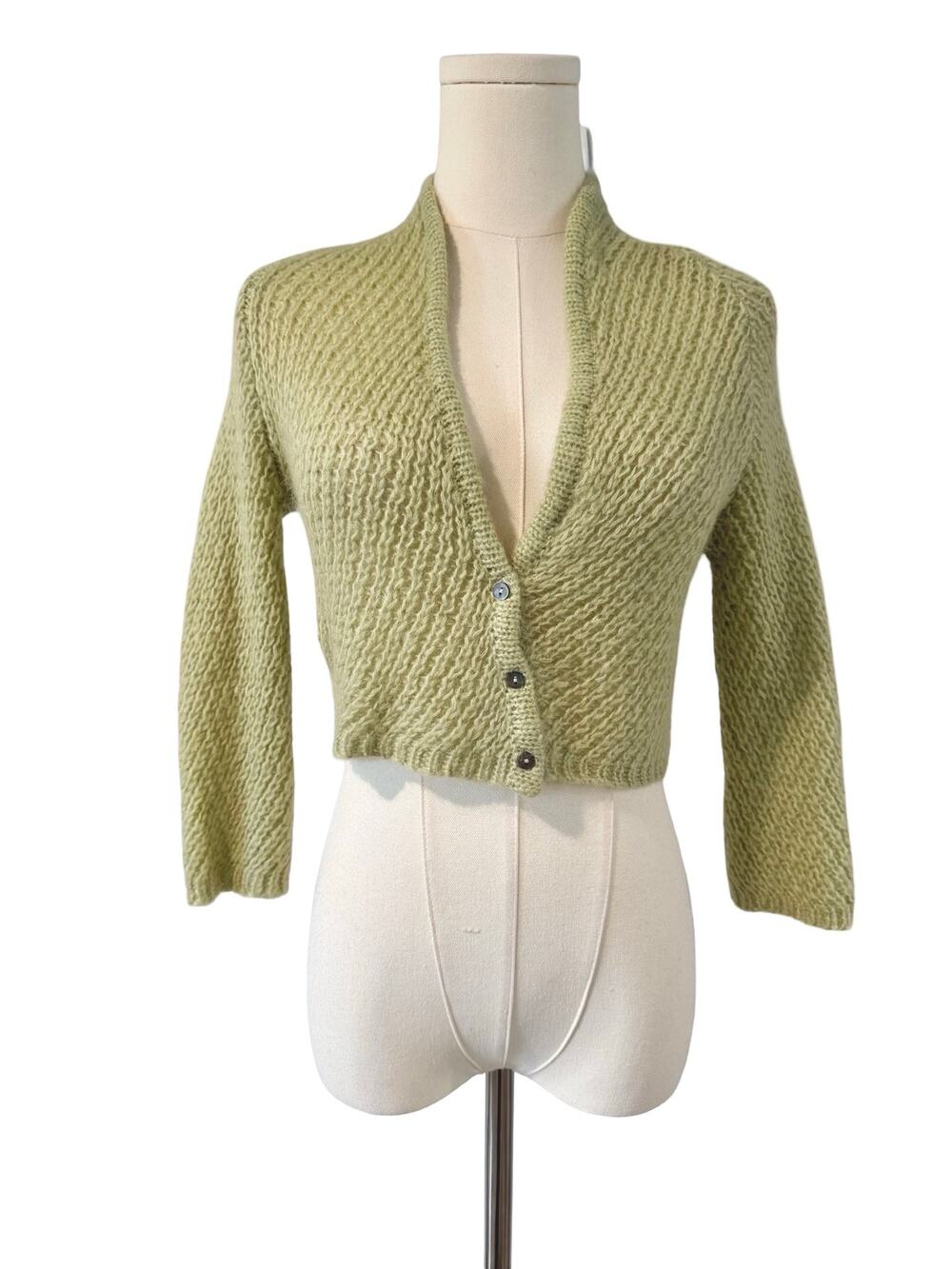 Free People Sage Green Mohair Blend Cropped Cardigan Sweater Small